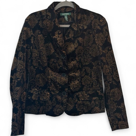 Ralph Lauren Black Gold Velvet Paisley Blazer Size 4 Small Quiet Luxury Glamour - Picture 3 of 11